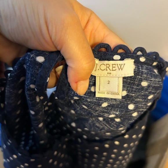 J.Crew Navy Blue Sleeveless Polka Dot Linen Blouse - Picture 3 of 5